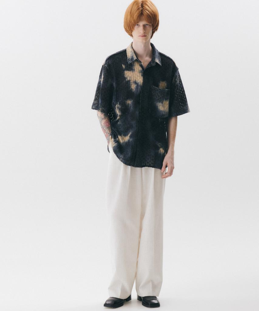 TRIP LE SENS Tie-Dye Crochet Half Shirt_Navy