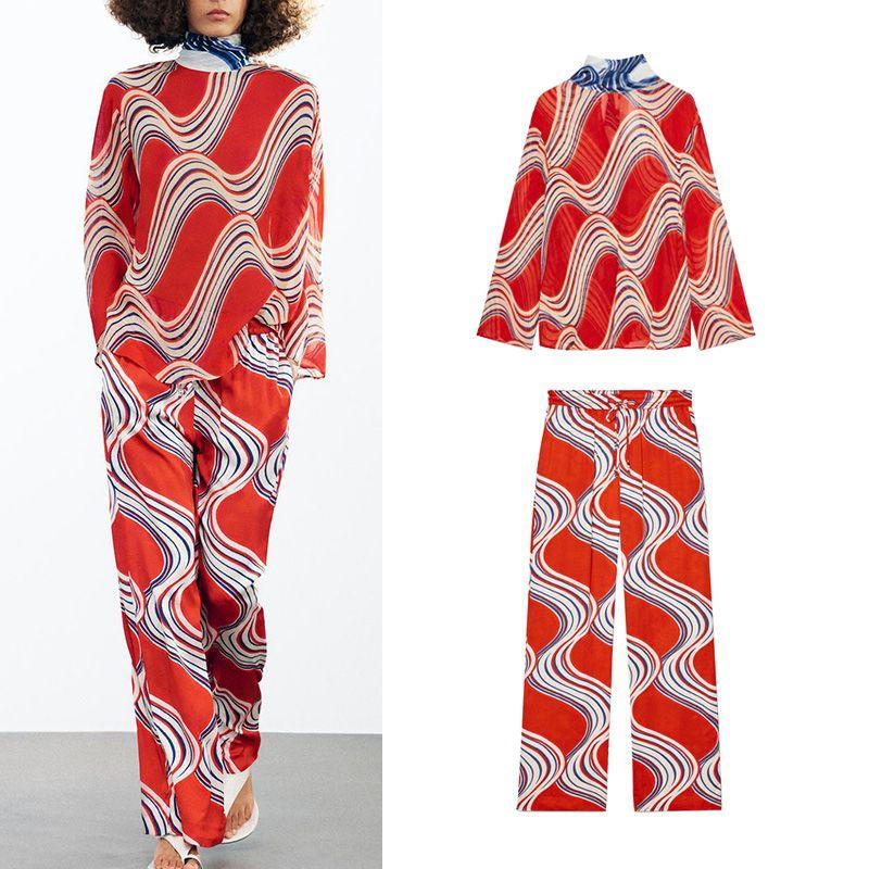 Retro Bowknot Decoration Print Shirts 2183051 Comfortable Print Pajamas Style Pants 2183052