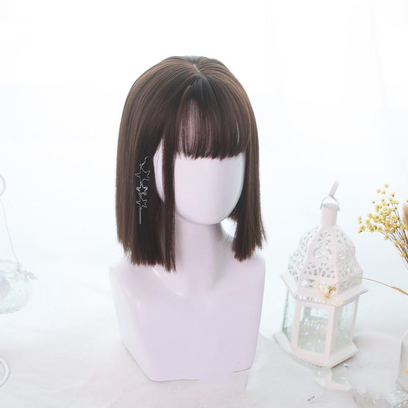 Bybrana Women's Bangs Straight Hair Cute Natural Synthetic Hair Daily Wear Personalized Wig