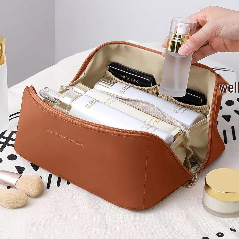 PU Leather Accordion Makeup Toiletry Bag: Large, High-Value, Portable Travel Storage