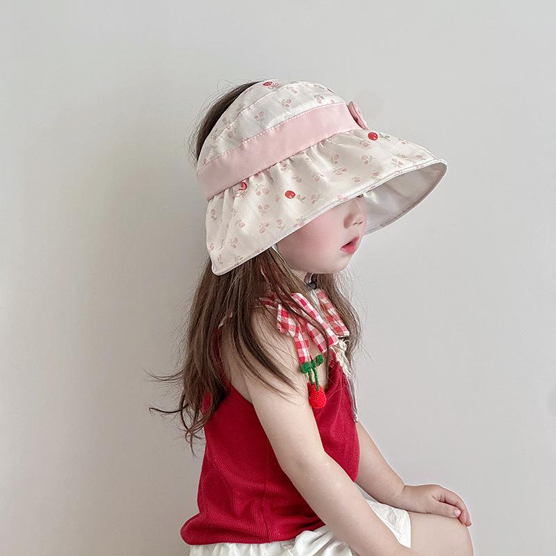 Girls' Floral Bow Wide-Brim Sun Hat - Breathable, Cooling, and Open-Top for Summer Protection