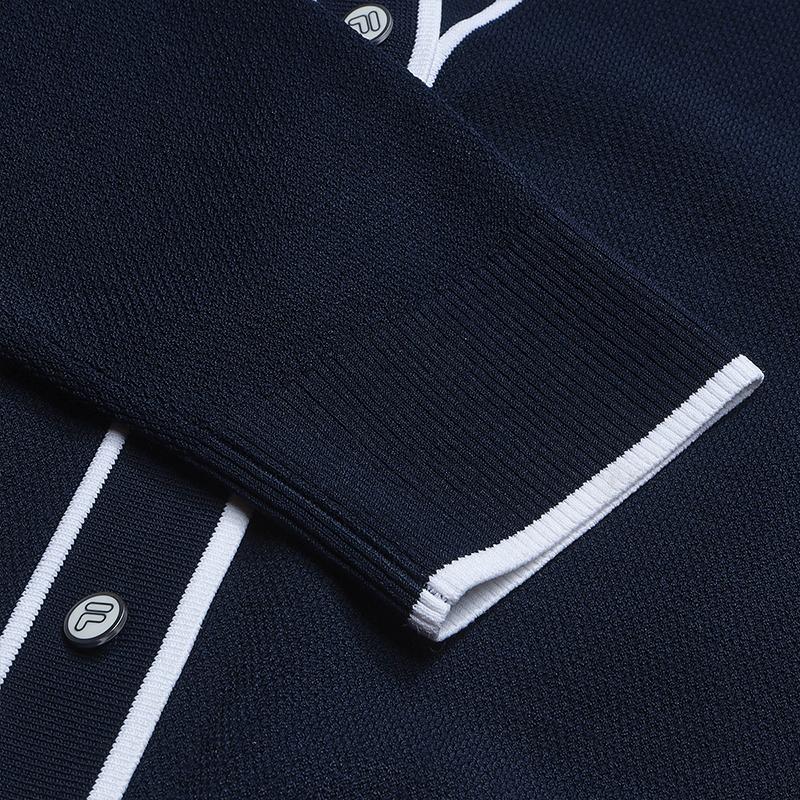 Fila Heritage Fashion Classic Elegant Retro Casual Versatile Comfortable Knitted Cardigan Women Outerwear Cigarette-Blue F11W628404FDB