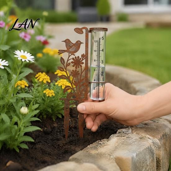 Decorative Bird And Flower Rain Gauge Outdoor, 7.8 Inch Gauges for Measuring Precipitation, Freeze Proof Artistic Metal Gauge, Vintage Garden