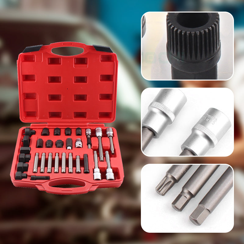 Generator Pulley Removal Tool Kit Universal Alternator Freewheel Pulley Removal 18pcs/24pcs/30Pcs/Set Engine Auto Tool Set