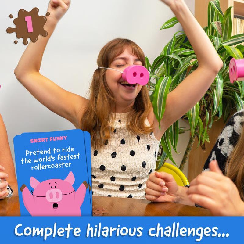 Hot The Party Game Where Smiling Means Youlose, Snorts-funny Board Game For Family Friend, 5 Toy Pig Noses & Challenge Cards