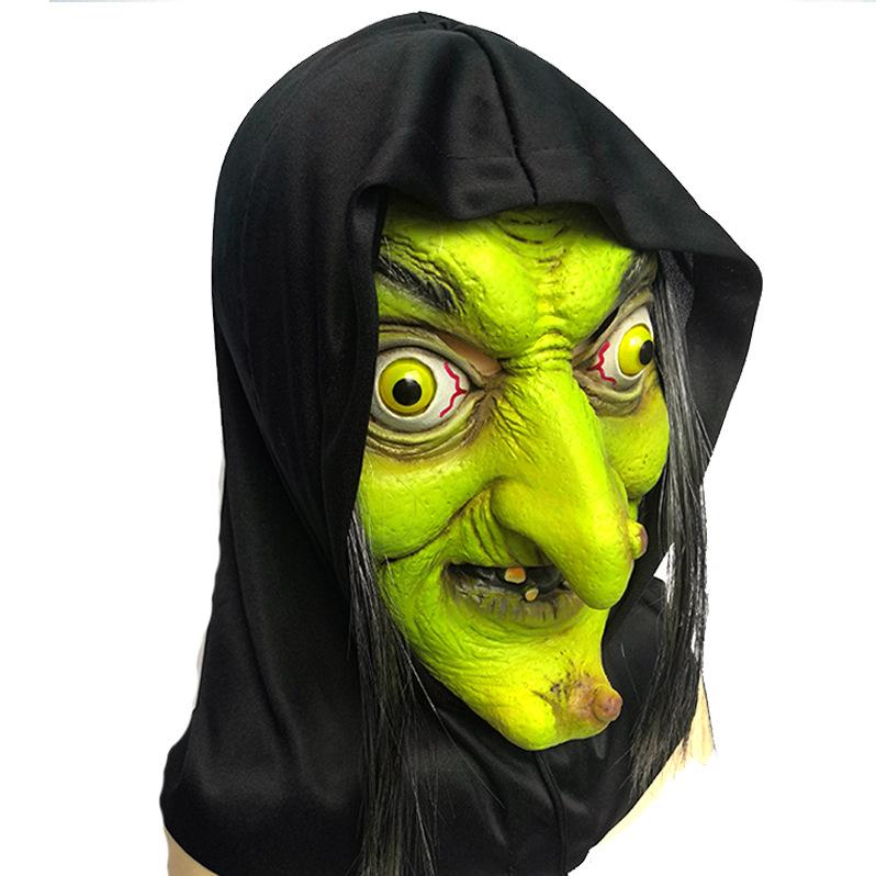 Halloween flesh-colored witch mask, haunted house escape room costume, prank female witch headgear, role-playing prop Green Witch