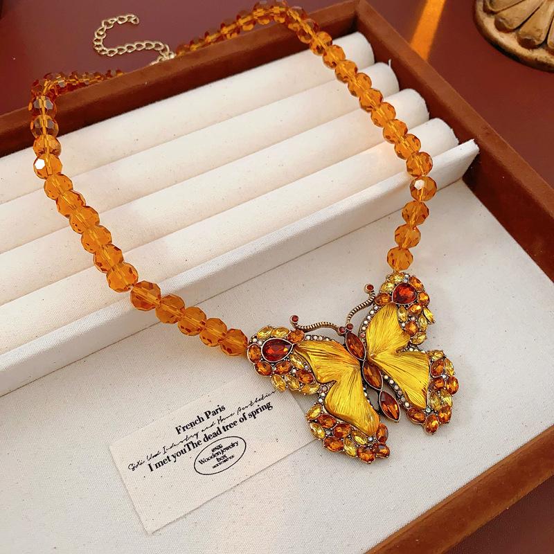 Pre-owned Vintage Retro Diamond-Encrusted Round Necklace & Clavicle Chain Set