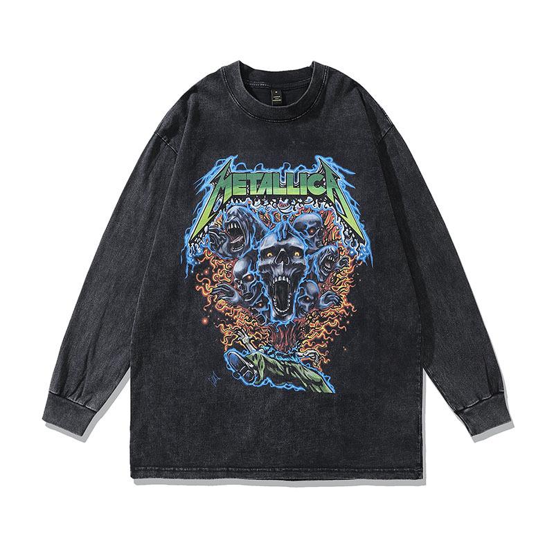 European And American High Street Trendy Brand Doberman Pinscher Printed Long-Sleeved T-Shirt Men'S And Women'S Vibe Style Retro Trendy Brand Washing