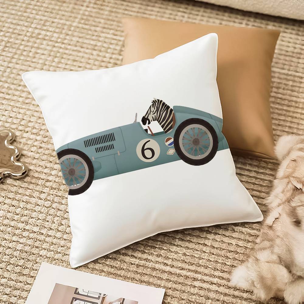 Funny Cartoon Animals Car Art Pillow Case Antidustmite Invisible Zipper Sofa Bed