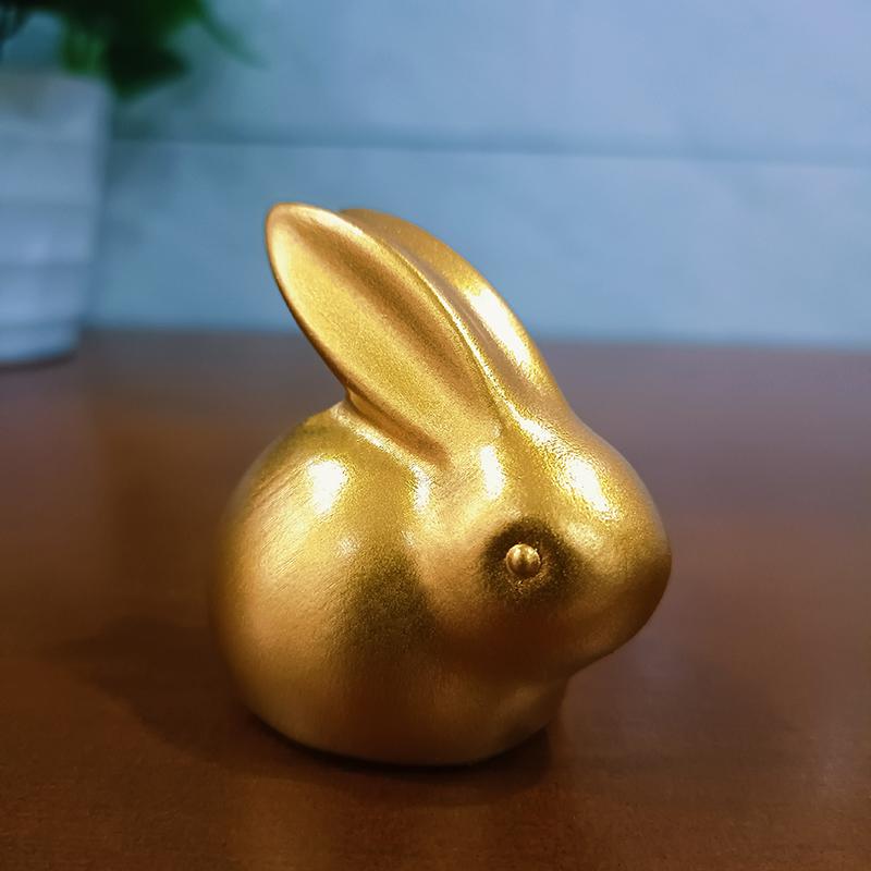2PCS Gold Rabbit Double Statue Mascot Animal Cartoon Bunny Figurines Ornament Gift Resin Home Car Desktop Decoration