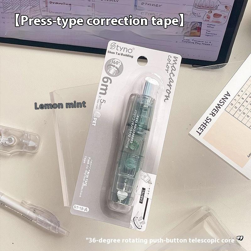 360 Degree Rotating Correction Tape Press Type Refillable White Out Correction Pen Style Replaceable Core Student Corrector