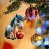 Horse Christmas Ornament Cartoon 2D Flat Horse Hanging Ornament with Santa Hat And Christmas Balls Acrylic Car Rear View Mirror Charm