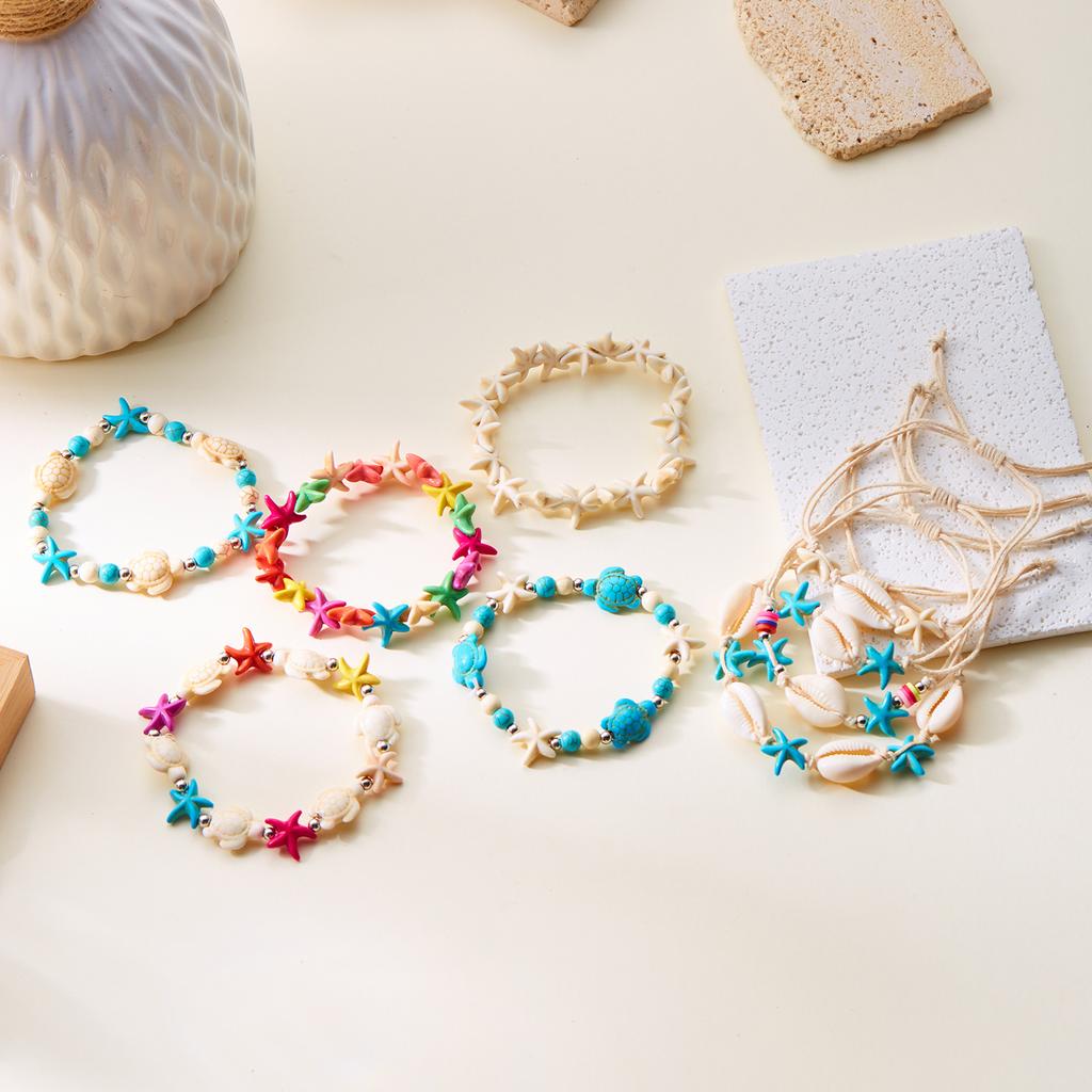 Bohemian Starfish Shell Beads Bracelet For Women Sea Star Turtle Conch Woven Rope Bracelet Summer Beach Party Holiday Jewelry