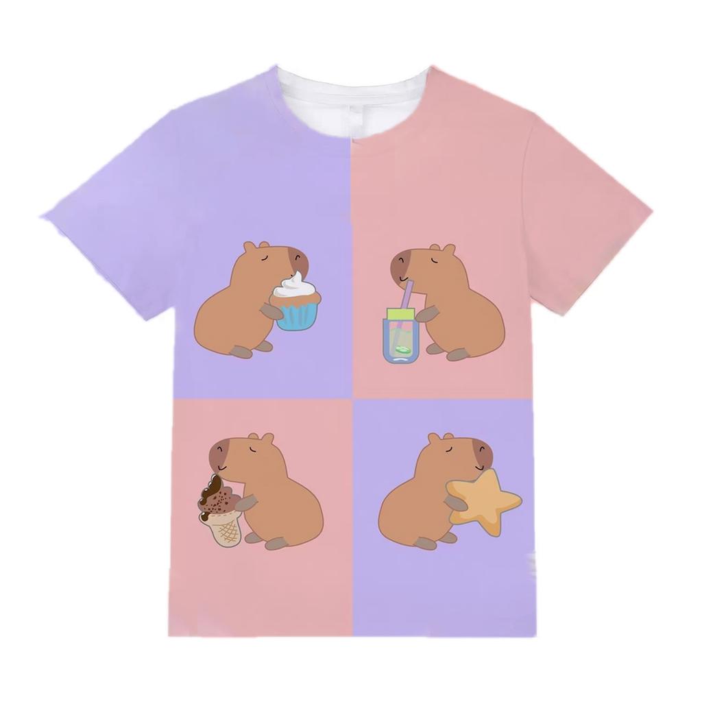 Lustiges Tier Capybara Grafik 3D-gedruckte T-Shirts Sommer Casual Rundhals Kurzarm Kinder Jungen und Mädchen Kinder Unisex T-Shirts
