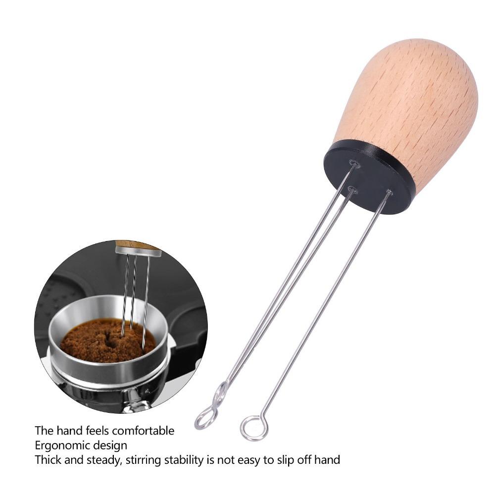 Wooden Handle Needle Coffee Stirrer 304 Stainless Steel Needles Coffee Leveler Tool For Home