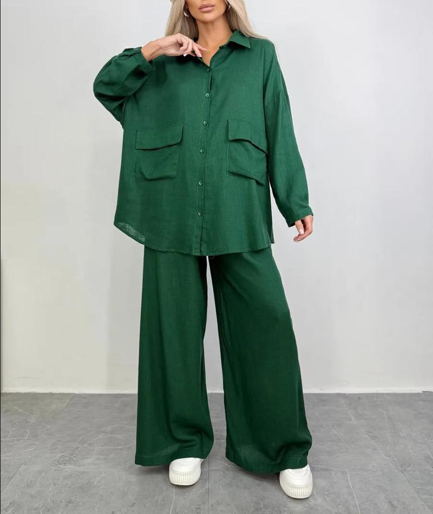 Popular 2025 autumn and winter cross-border new foreign trade women's clothing long-sleeved shirt loose pants two-piece set