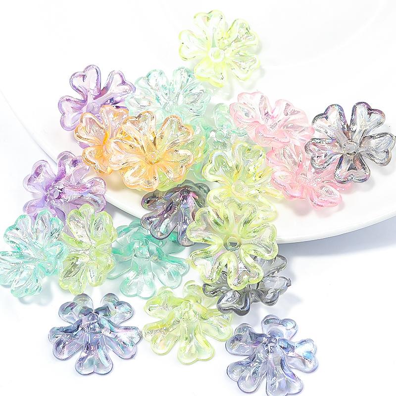 50-100 Stück AB-Farbe Acrylperlen Blume Abstandshalter Endkappen Charmanhänger Perlen Für Schmuckherstellung Lose Perlen DIY Armbänder Großhandel