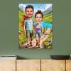 Personalized Couple Hiking Cartoon Poster Hiking Portrait Cartoon Caricature Canvas Painting Lovers Birthday Bedroom Decoration