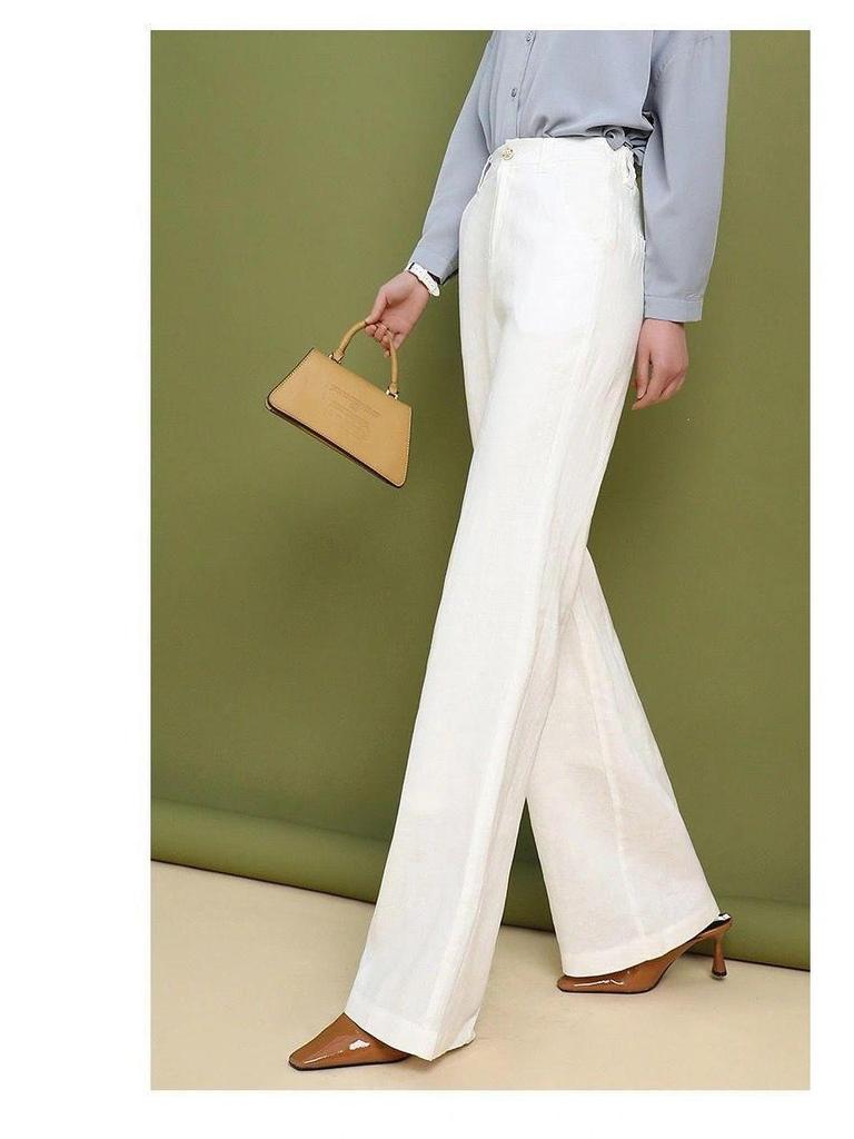 Women's Wide-Leg Cotton-Linen Floor-Length High-Waisted Plus Size Casual Pants