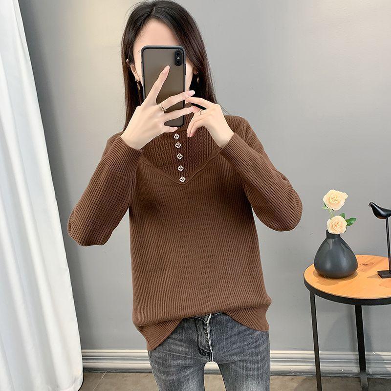 Damen Einteiliger Samtpullover mit Verdicktem Samtfutter und Halbhohem Kragen Pullover Slim und Warm Strickpullover Top für Herbst und Winter