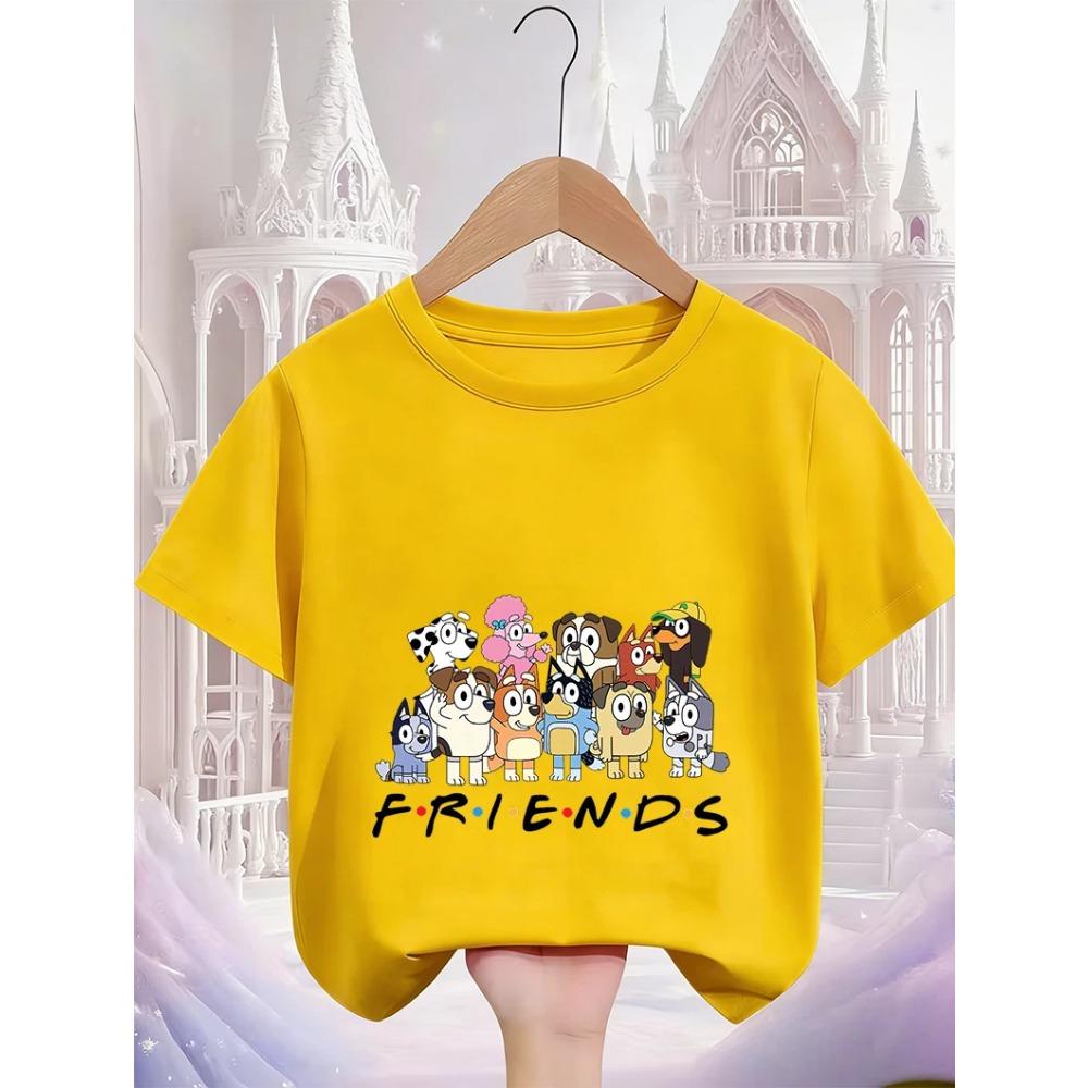 Kids Casual Tee Street Fashion Bluey Popular Cartoon Print For Boys Girls Summer Soft Comfort Tops 3-14 Age