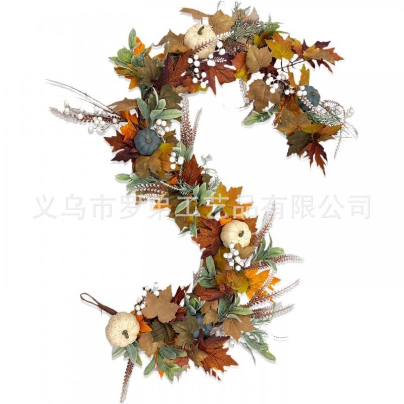 Harvest Wreath With Pumpkins Berries Vine Circle Halloween Thanksgiving Door Decor