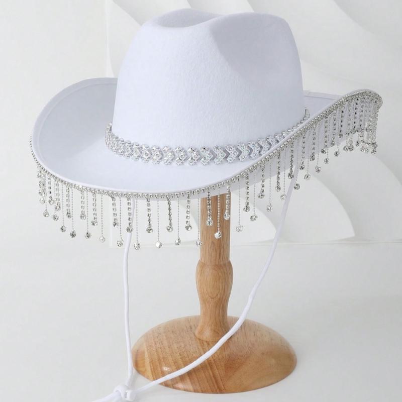 Soft Sweet Unisex Hat British Stylish Hat Rhinestones Fashionable Western Hat for Parties and Weddings