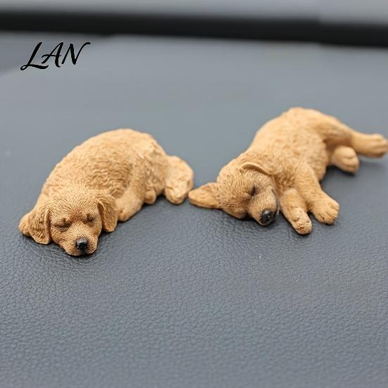 Cute Puppy Car Dashboard Decorations 2Pcs Sleeping Resin Dog Figurine, Decor for Creative Gift Lovers Women, Mini Calming Statue Desk, Interior