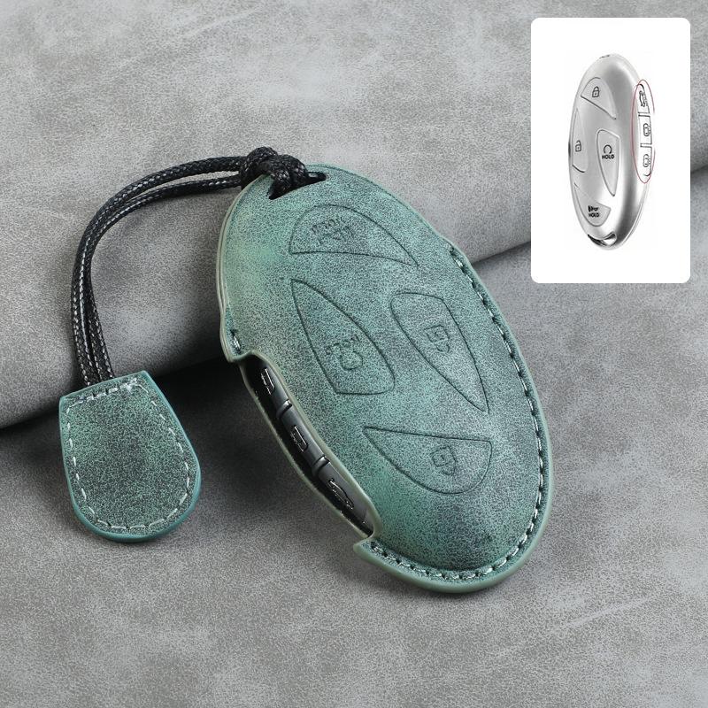

7 Buttons Leather Car Remote Key Case Cover For Kona Ev Grandeur Gn7 2023 Keyless Protector Fob Keychain Accessories A16
