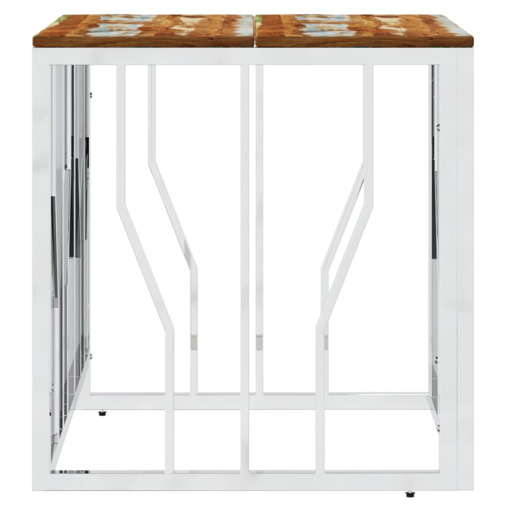  Coffee Table, Silver, Stainless Steel and Solid Reclaimed Wood