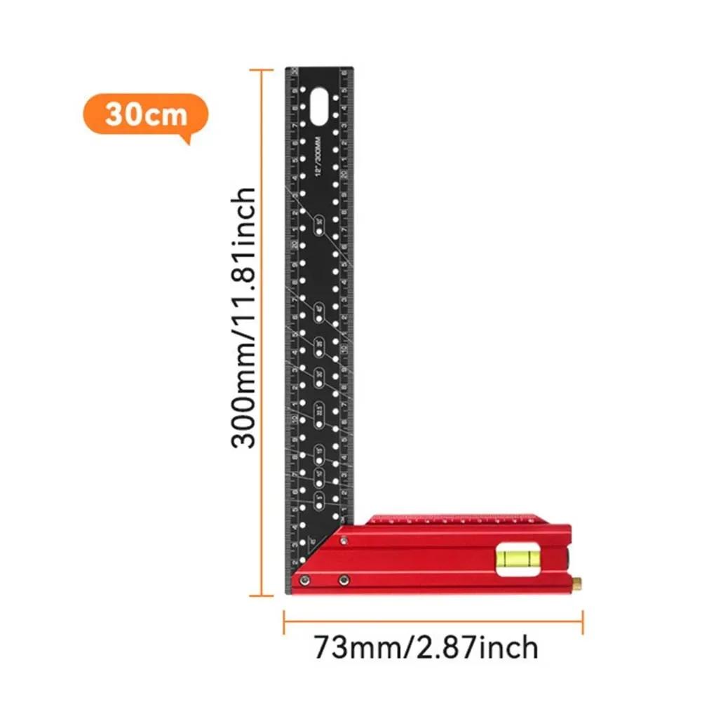 Aluminum alloy 90 degree triangle ruler with integrated level bubble and storage hole for fast positioning and accurate marking