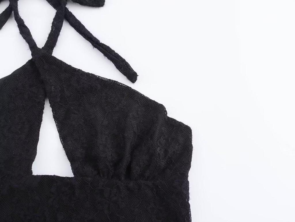 2025 Spring Stylish Women's European & American Lace Halter Backless Dress