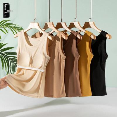 Women's Summer Threaded Camisole with Built-in Bra Pads – Sleeveless Anti-Exposure Base Top