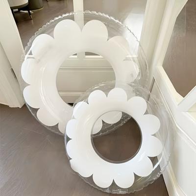 1pc Transparent Flower Pattern Inflatable Swimming Ring, PVC Portable Water Floating Ring, For Outdoor Seaside, Pool Party