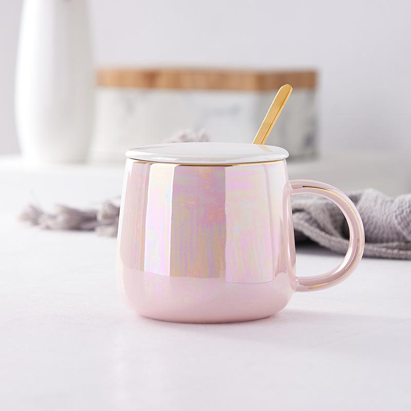High-Value Ceramic Water Cup With Lid And Spoon, Household High Temperature Resistant Office Small Fresh And Simple Wind Cup