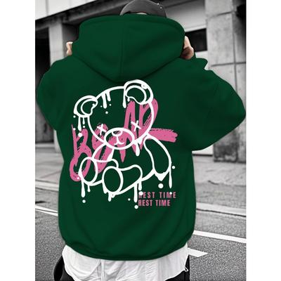 Modisches Herren-Herbst-Kapuzensweatshirt mit personalisiertem Teddybär-Print, weich und bequem, Outdoor-Streetwear