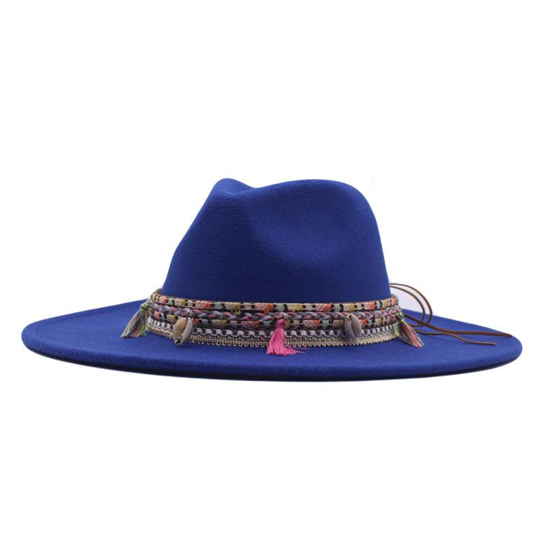 Autumn and Winter Retro Woolen Top Hat Women's New Ethnic Style Jazz Hat European and American Bell-shaped Hip-hop Cm Big Brim Felt Hat
