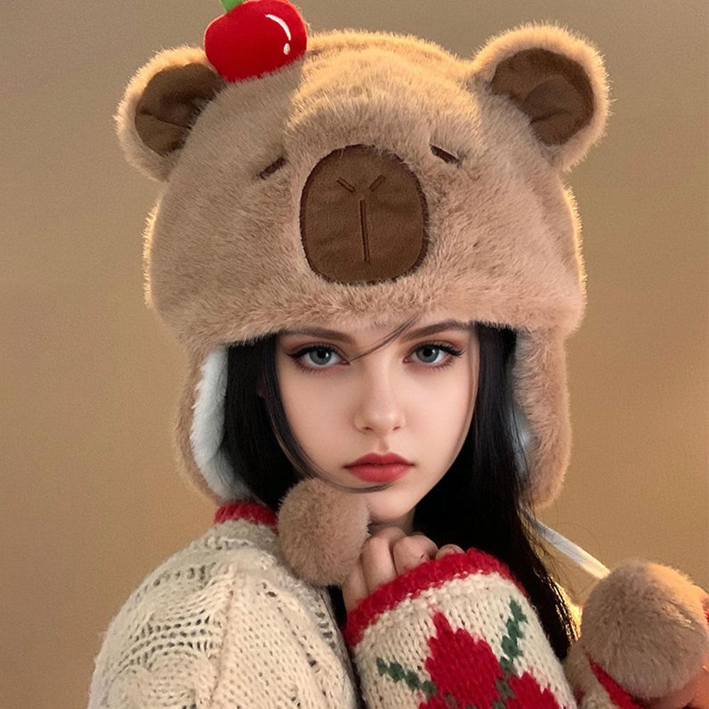 Thickened Lace-up Loli Hat Japanese Leather Warm Ear Protection Plush Hat Korean Style Cute Witch Girl Hat Women