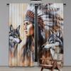 2Pcs The Indians and Wolves Print Curtains,suitable for Bedroom,living Room Kitchen Decoration,home Decoration,window Decoration
