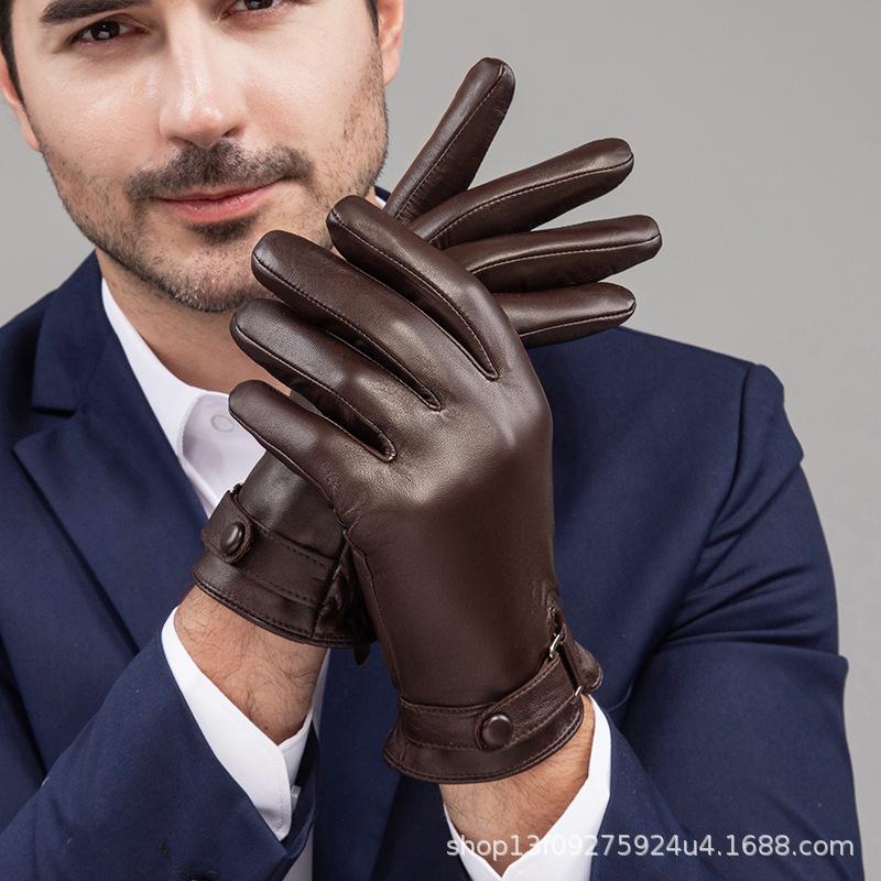 Men'S Real Sheepskin Gloves Are Warm In Winter, Piled And Thickened Touch Screen For Driving And Riding, Business Leather Gloves Are Windproof