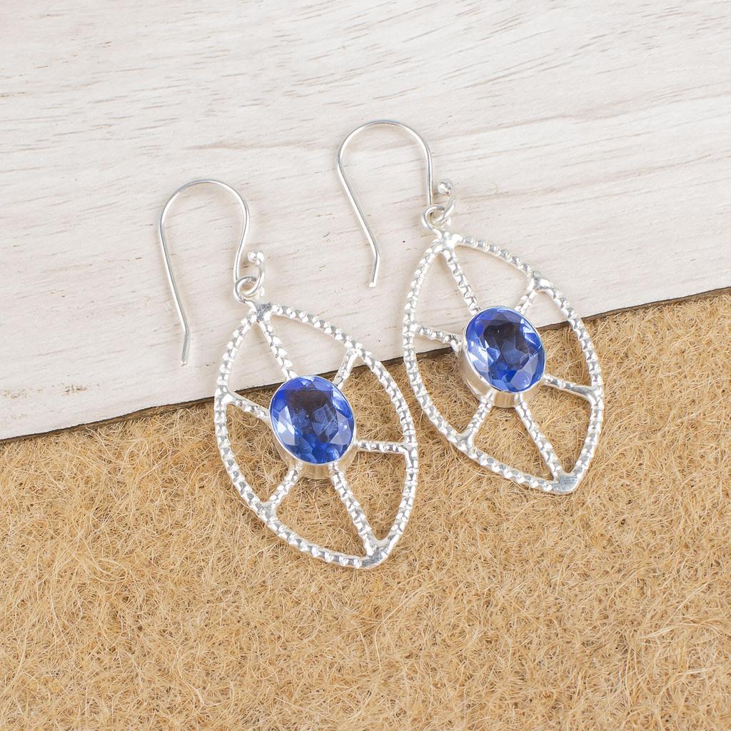 Tanzanite Handmade Gemstone Pendant, 925 Solid Sterling Silver Earrings Antique Jewelry, Earrings For Wedding Gift
