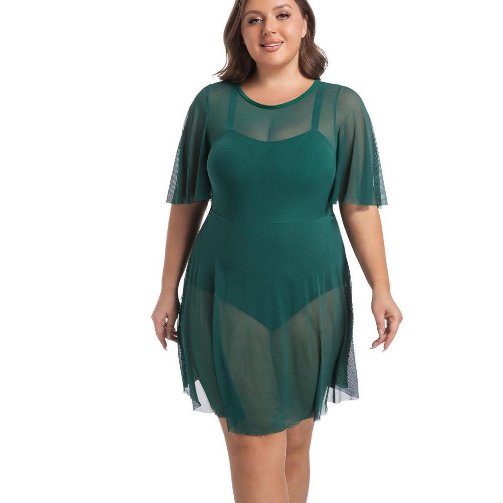 2026 Plus Size Women's One-Piece Swimsuit with Tummy Control & Mesh Slimming
