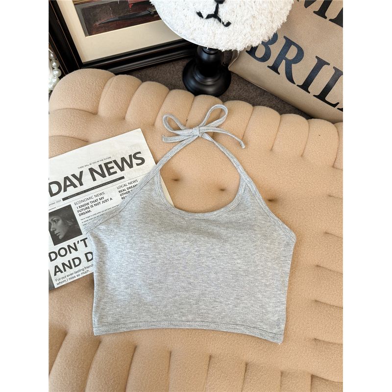 Kumikumi Pure Desire Wind Blue Hanging Neck Cami Women clothes Summer Age Reduction With Chest Pad Beauty Back Sleeveless Top