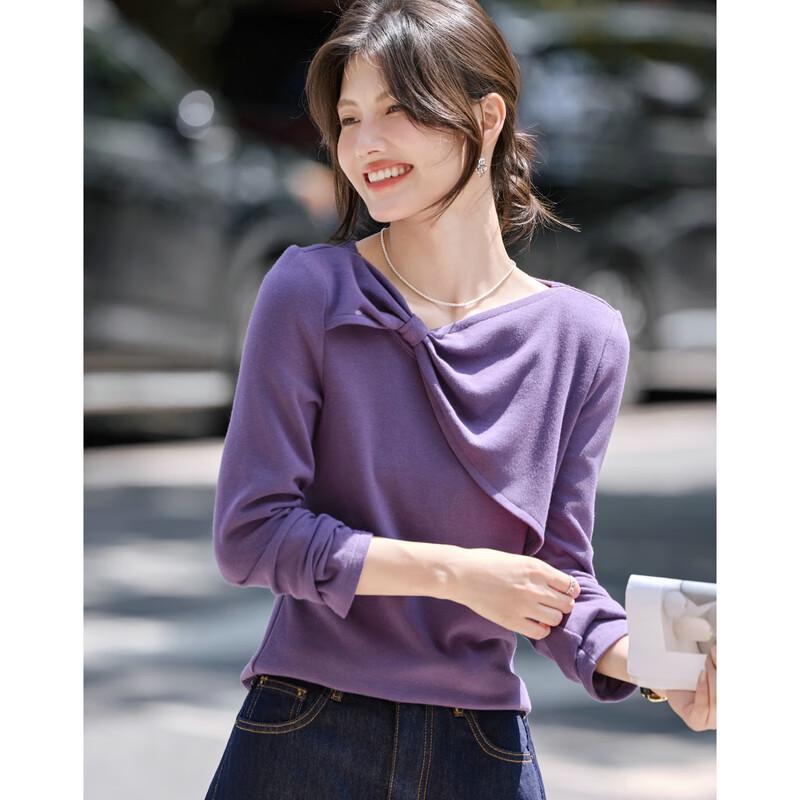 Women s Irregular Collar Bow Detail Long-Sleeve Knit Top 2XL