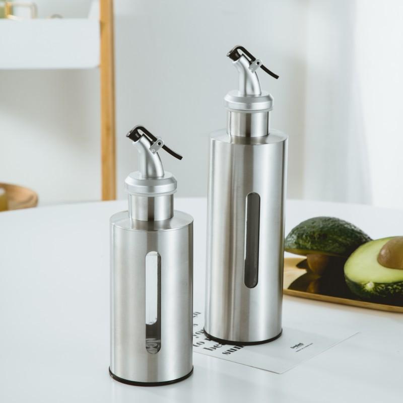 Stainless Steel Oil Dispenser Visible Control Kitchen Condiment Bottle for Soy Sauce Vinegar BBQ Gold Plated
