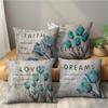 4 Pcs Double Sided Blue Tulip Cushion Covers, Inspirational Faith Love Throw Pillow Cases (No Inserts)