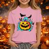 Kids Halloween Printed Neck Short Sleeve T-Shirt Loose Fit Casual Top
