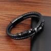 New Fashion Multilayer Leather Bracelet for Men Jewelry Punk Stainless Steel Bangle Magnetic Buckle Black  Color