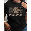 Europeisk Storlek Snygg "DOG Mamma" Leopardtryckt T-shirt - Dam Casual Kortärmad Rundhalsad Topp, Maskintvättbar, Svart med Tassdesign