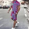 Men Vibrant Multicolor Vintage Paisley Print Short Sleeve Tee And Matching Shorts Two Piece Outfit